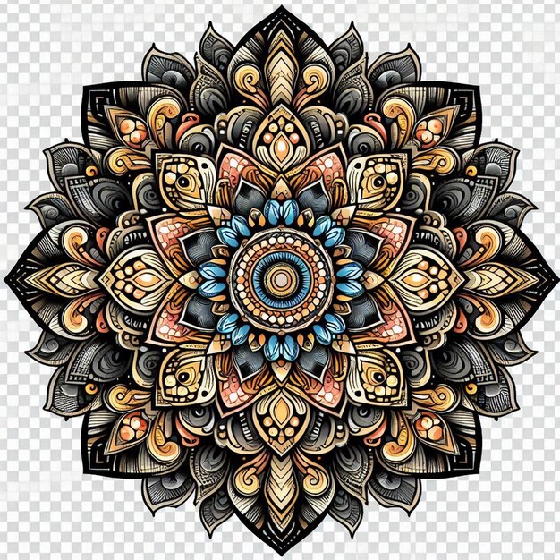 Photo hand drawn mandala with colorful abstract pattern on a transparent background