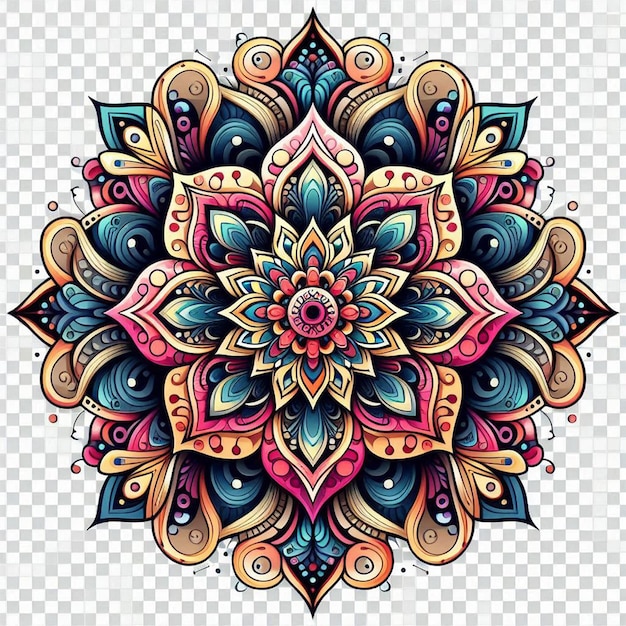 hand drawn mandala with colorful abstract pattern on a white background