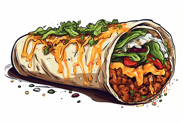 Hand drawn Mexican burrito