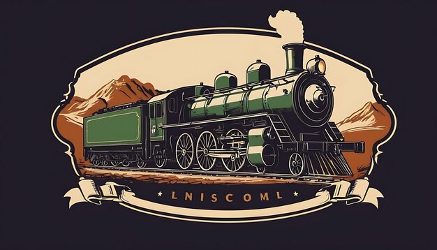 Photo hand drawn moving retro train sketch vintage logo vintage steam locomotive in style of old engravi