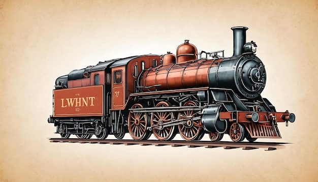 Photo hand drawn moving retro train sketch vintage logo vintage steam locomotive in style of old engravi