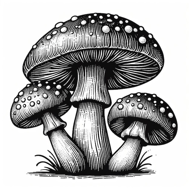 Hand drawn mushroom black and white vector