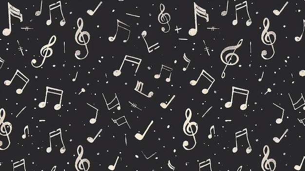 Photo hand drawn music notes on a black background