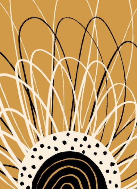 Hand Drawn Mustard Mid Century Modern Bohemian Rustic Sun Illustration