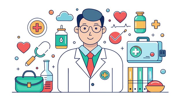 hand drawn national doctors day illustration with medics and essentials