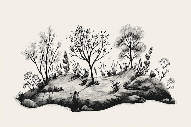 Hand drawn natural landscape illustration