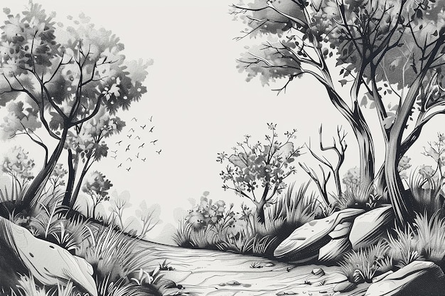 Hand drawn natural landscape illustration