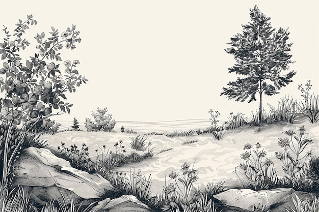 Hand drawn natural landscape illustration