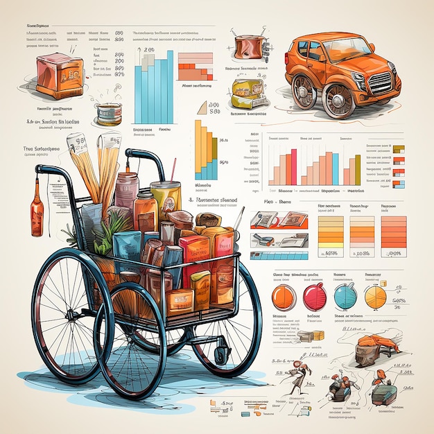 Hand drawn online shopping and purchasing infographics