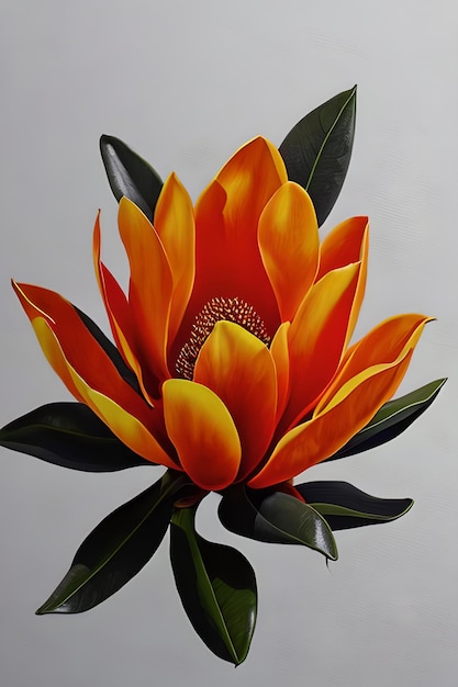 Hand drawn orange Magnolia flower with white background