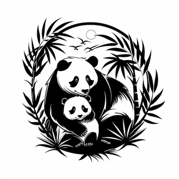 Photo hand drawn panda logo design illustration that combines elegance and beauty generative ai