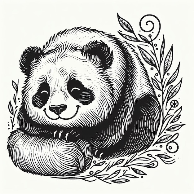 Hand drawn panda outline illustration