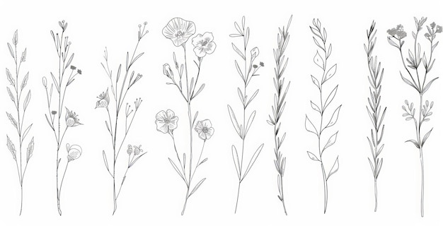 Hand drawn plant set Botanical elements Elegant vintage style