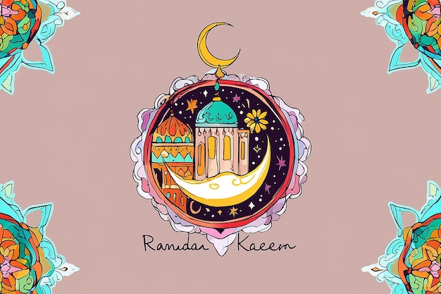 Photo hand drawn ramadan kareem islamic design with beautiful colour and calligraphies