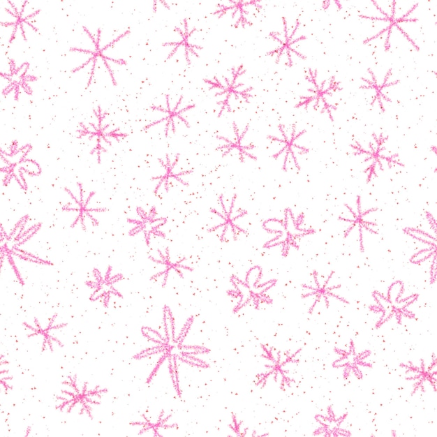 Hand Drawn red Snowflakes Christmas Seamless Pattern. Subtle Flying Snow Flakes on white Background. Splendid chalk handdrawn snow overlay. Charming illustration.