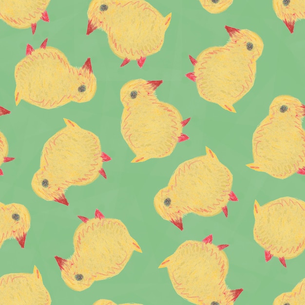 Hand drawn seamless pattern with little yellow chick