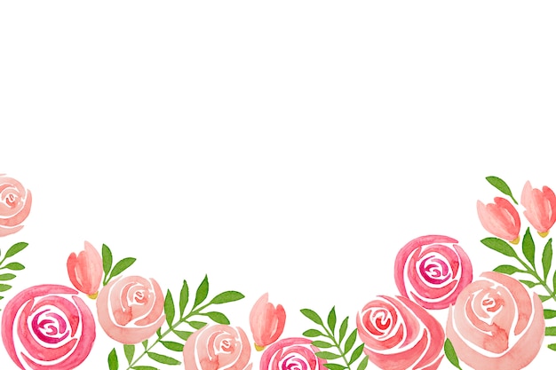 Hand-drawn set of pink rose flowers frame, on white background. 