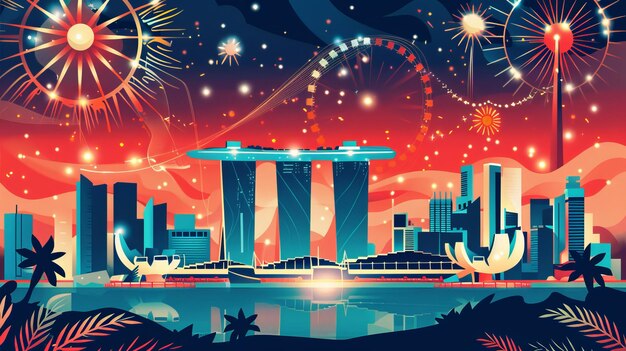 Photo hand drawn singapore national day illustration