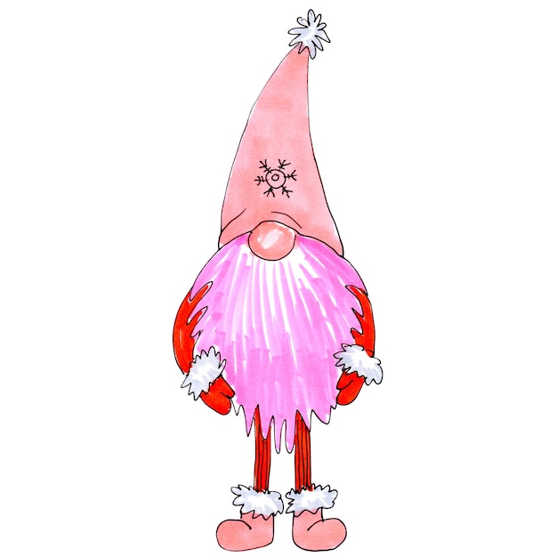 Hand drawn sketch markers illustration of christmas gnome