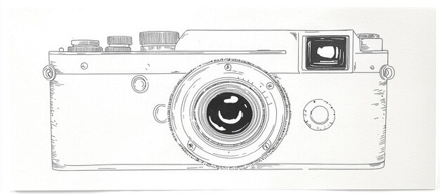 Photo hand drawn sketch of a vintage film camera