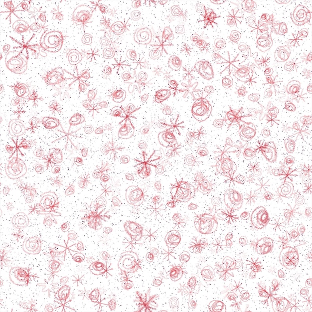 Hand Drawn Snowflakes Christmas Seamless Pattern. Subtle Flying Snow Flakes on chalk snowflakes Background. Astonishing chalk handdrawn snow overlay. Creative holiday season decoration.