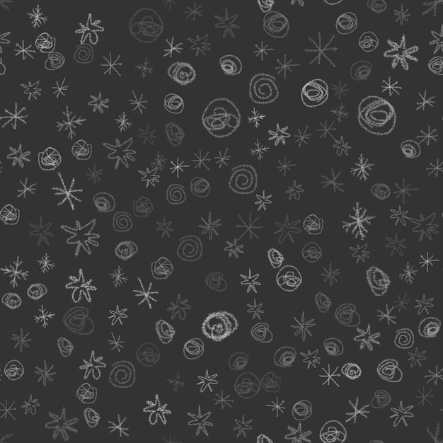 Hand Drawn Snowflakes Christmas Seamless Pattern. Subtle Flying Snow Flakes on chalk snowflakes Background. Beauteous chalk handdrawn snow overlay. Decent holiday season decoration.