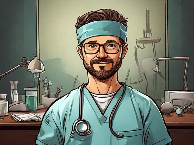 Hand drawn surgeon cartoon illustration