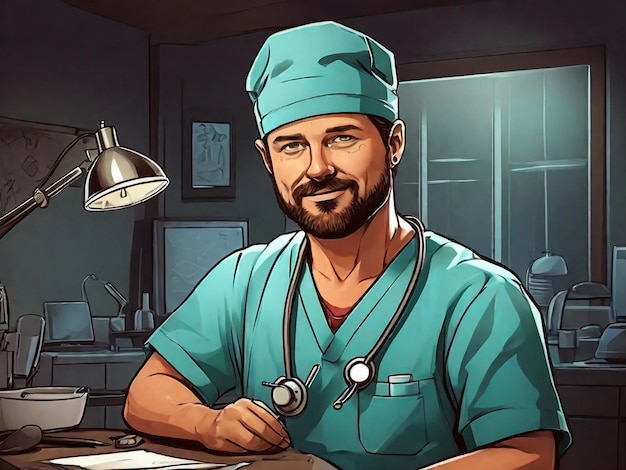 Hand drawn surgeon cartoon illustration