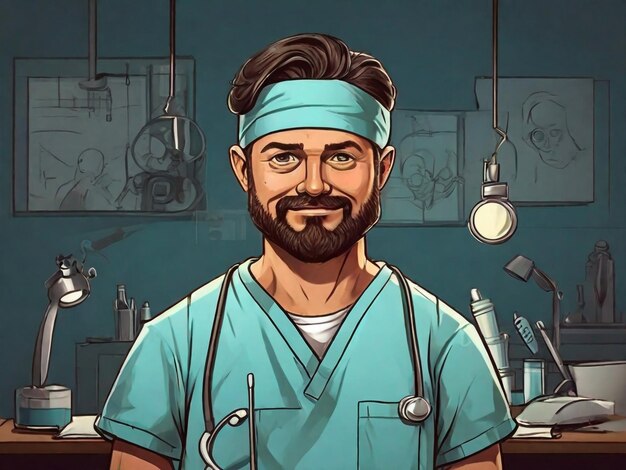 Hand drawn surgeon cartoon illustration