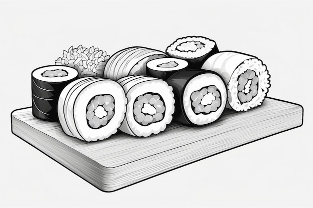 Photo hand drawn sushi clipart on white background