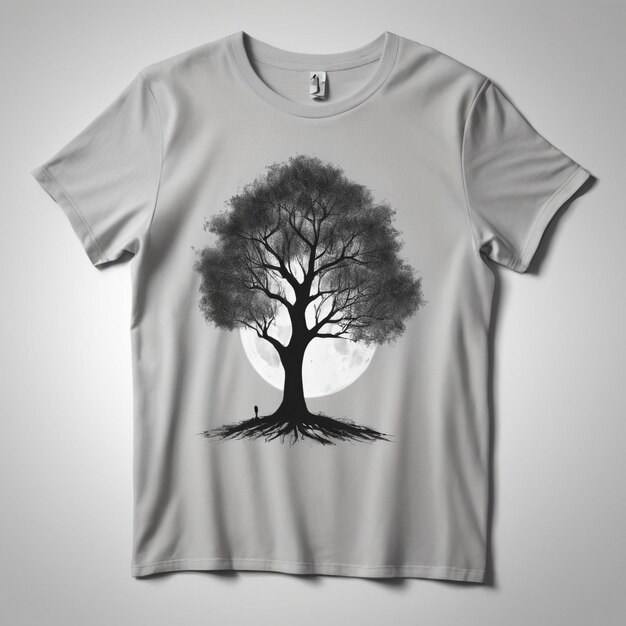 Hand drawn t shirt silhouette a bot tree in the middle of the t shirt AI generated