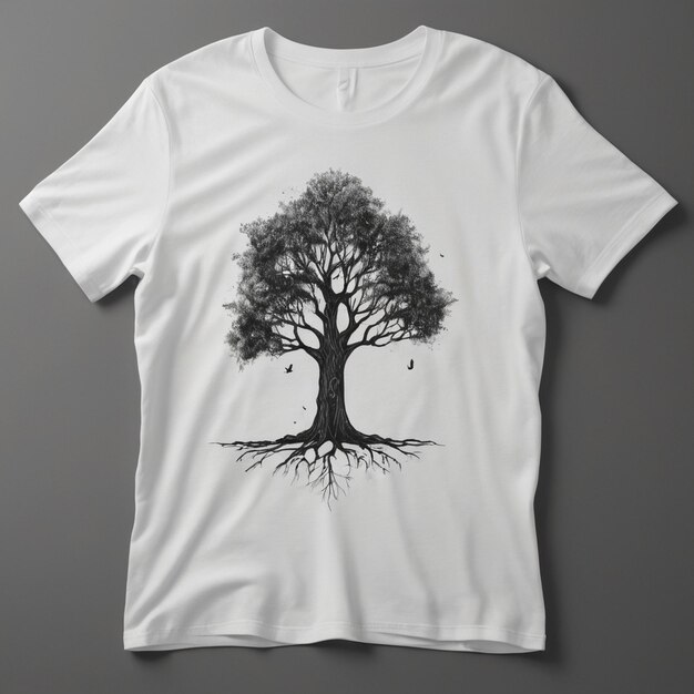 Hand drawn t shirt silhouette a bot tree in the middle of the t shirt AI generated