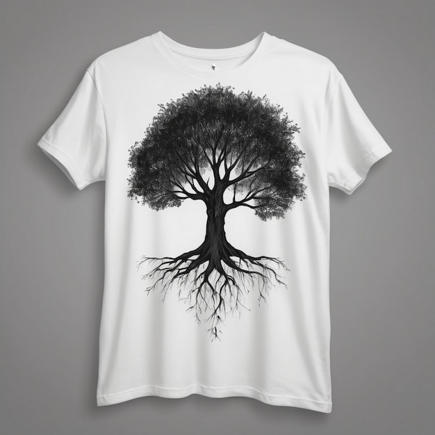 Hand drawn t shirt silhouette a bot tree in the middle of the t shirt AI generated