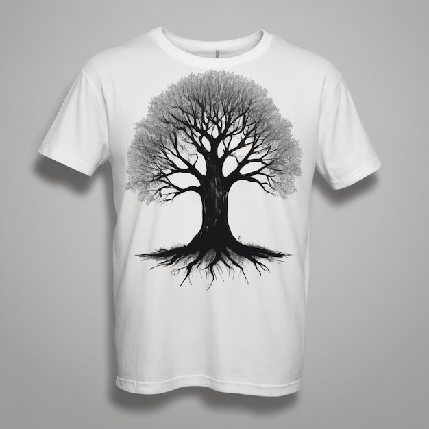 Hand drawn t shirt silhouette a bot tree in the middle of the t shirt AI generated