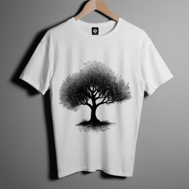 Hand drawn t shirt silhouette a bot tree in the middle of the t shirt AI generated