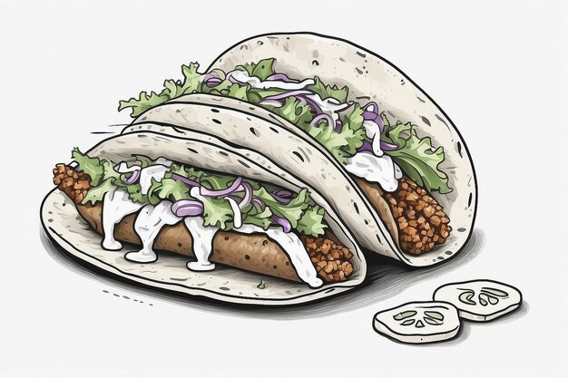 Hand drawn taco outline illustration