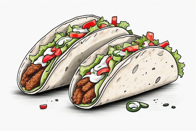 Hand drawn tacos outline illustration