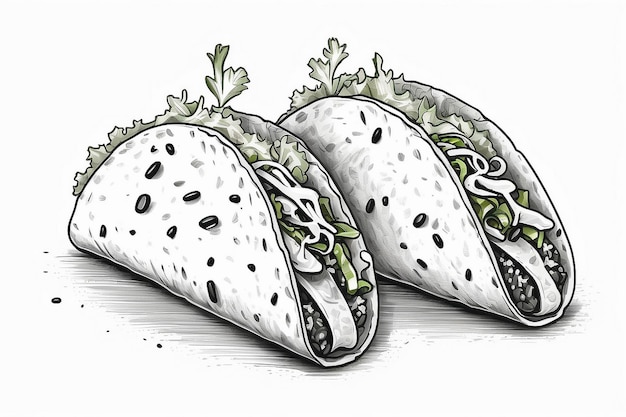 Hand drawn tacos outline illustration