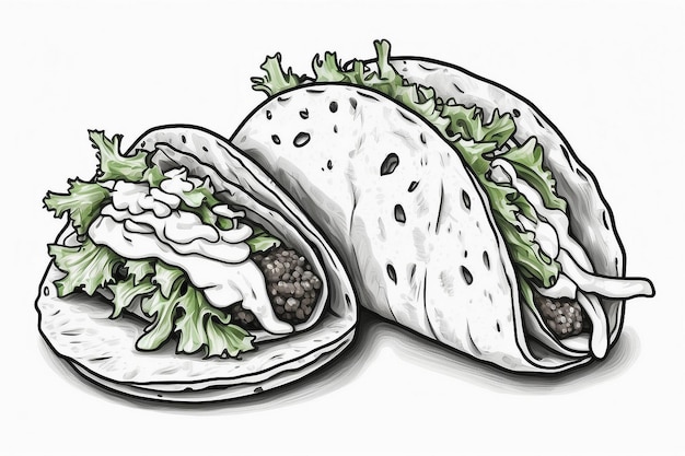 Hand drawn tacos outline illustration