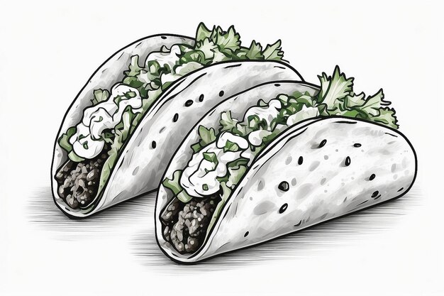 Hand drawn tacos outline illustration