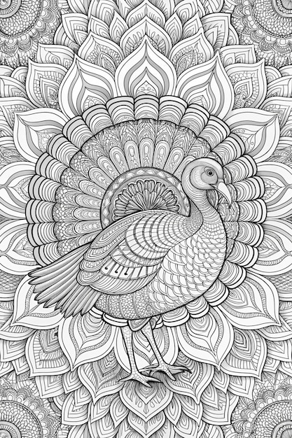 hand drawn turkey on the gray background