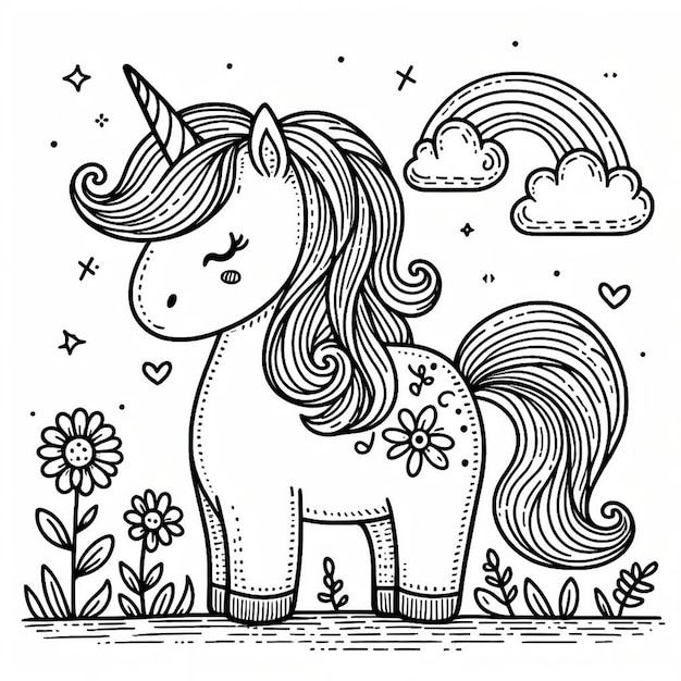 Hand drawn unicorn outline illustration