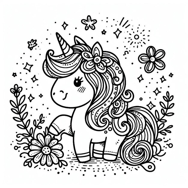 Hand drawn unicorn outline illustration