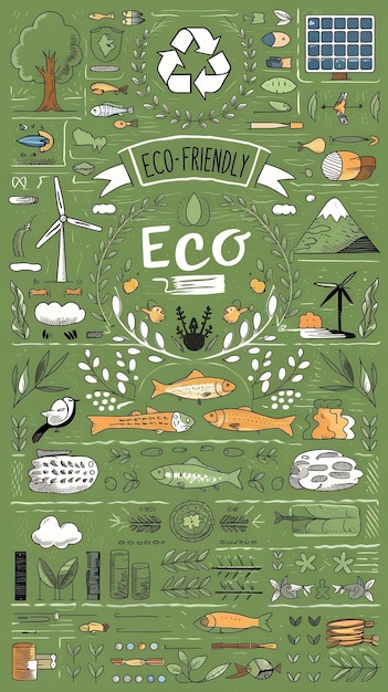 Photo hand drawn vector illustration of a set of ecology concepts designs and icons