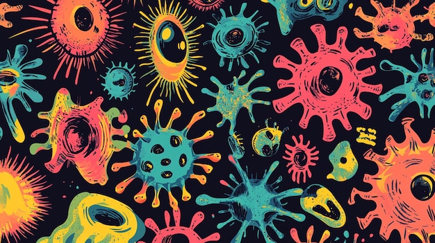 Hand drawn vector patterns resembling viruses and germs