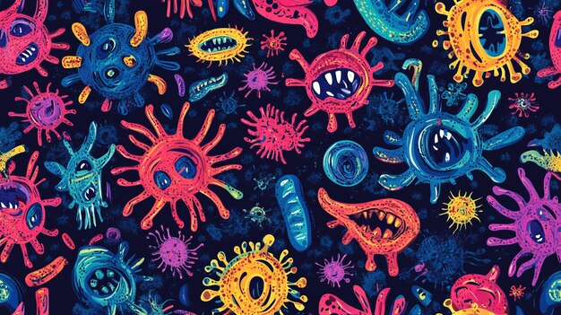 Hand drawn vector patterns resembling viruses and germs