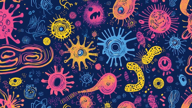 Hand drawn vector patterns resembling viruses and germs