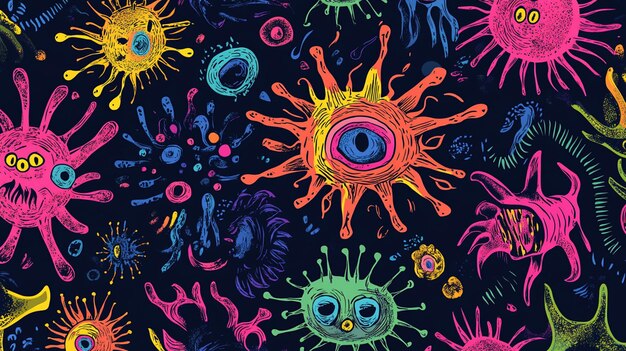 Hand drawn vector patterns resembling viruses and germs