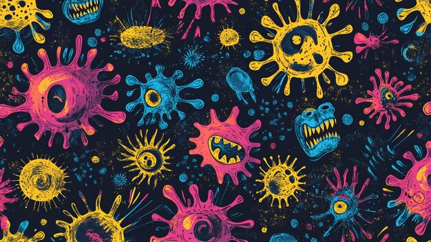 Hand drawn vector patterns resembling viruses and germs