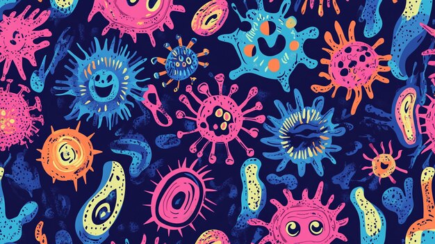 Hand drawn vector patterns resembling viruses and germs